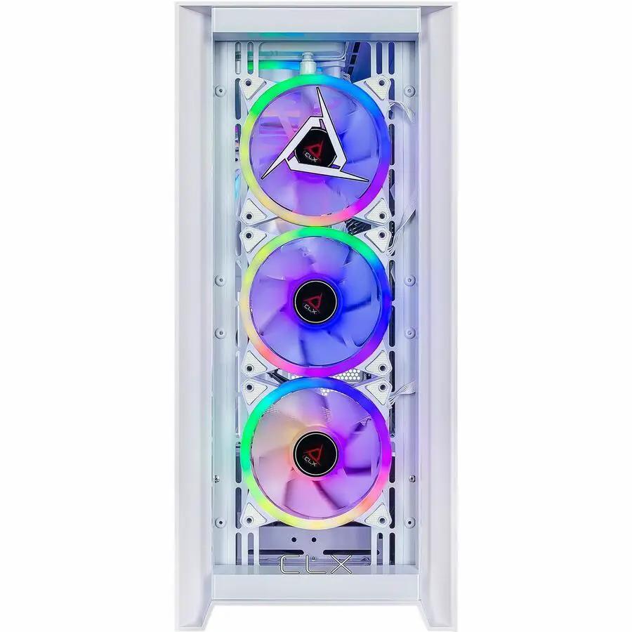CLX Set PC R9 9900X 5070 Ti gaming desktop, white case with three RGB fans