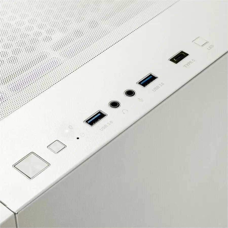 CLX Set PC R9 9900X 5070 Ti Gaming Desktop in white with front USB-C and USB 3.0 ports and audio jacks