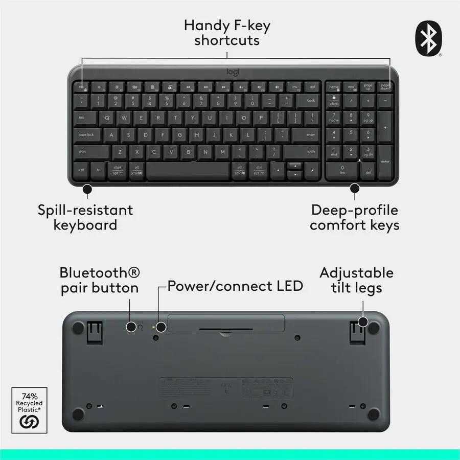 Logitech MK250 Bluetooth Wireless Mouse and Keyboard Combo: Fast & Easy Connectivity, Compact Wireless Keyboard, Ambidextrous Mouse (Graphite)