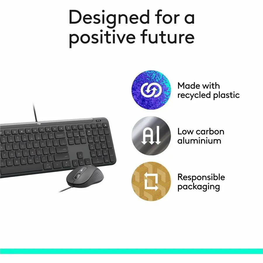 Logitech Signature Slim Wired Combo MK625 for Business, Optical Wired Mouse, Full-Size Keyboard, Plug-and-Play, Graphite