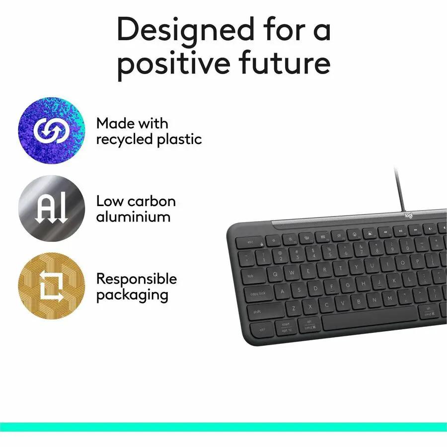Logitech Signature Slim Wired K620 for Business, Full-Size Keyboard, USB-C Plug-and-Play, scissor keys, Graphite
