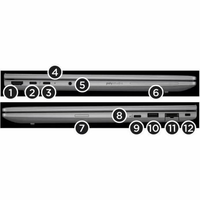 HP ZBook 14 laptop, silver, two-view port diagram