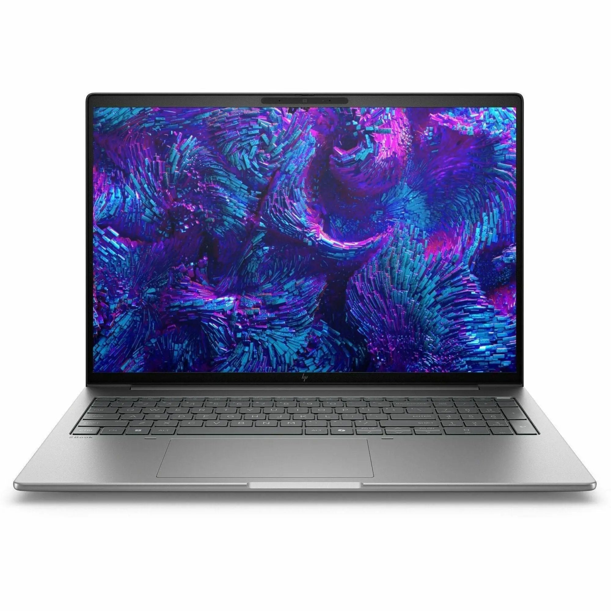 HP ZBook 16 laptop, 16-inch display, silver chassis, open view