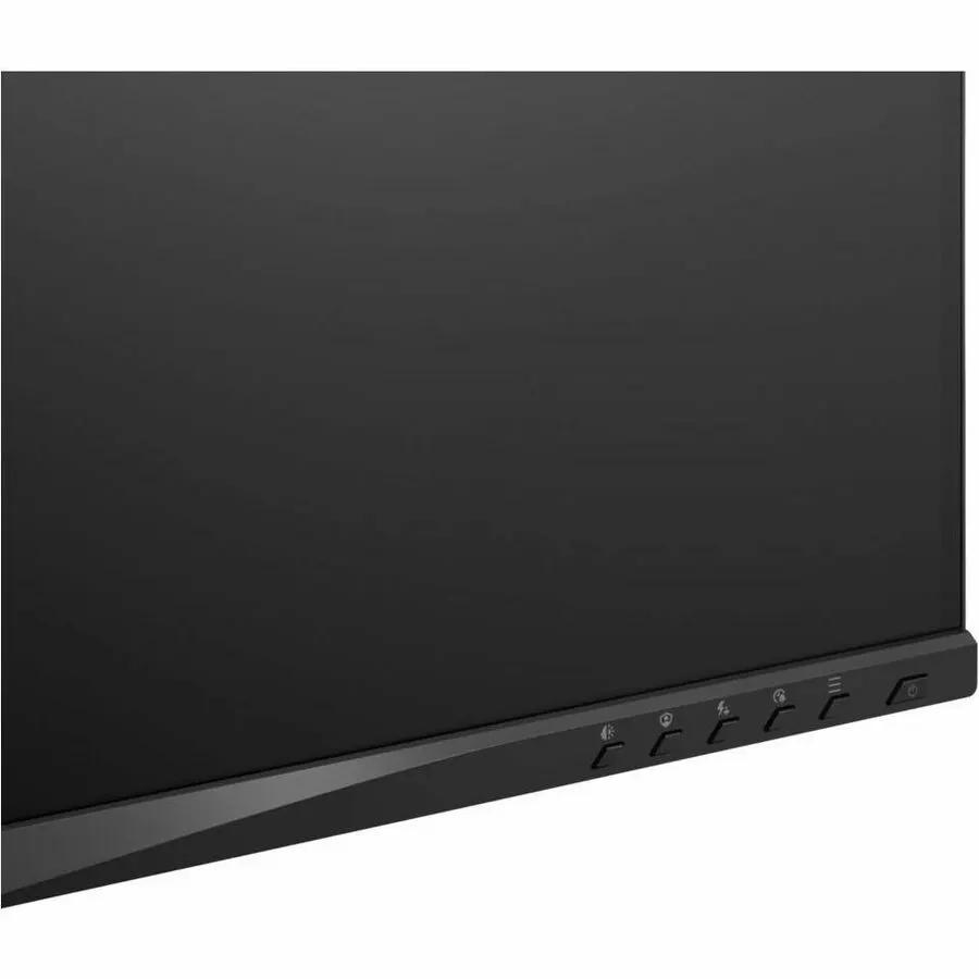 ViewSonic VG2748A-2K 27-inch IPS monitor, black, side view with bottom-edge control buttons on a white background