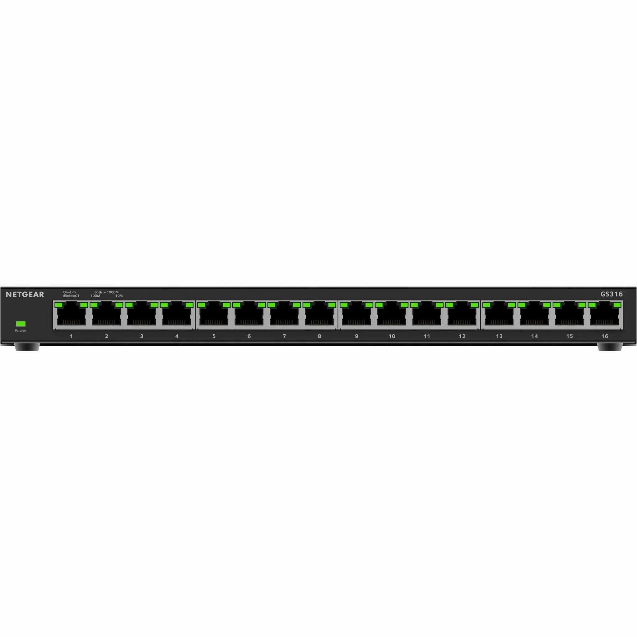 NETGEAR GS316 16-Port Gigabit Unmanaged Switch with green LEDs