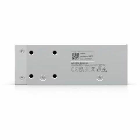 Ubiquiti UniFi WAN Switch, 2-Port 10GbE RJ45, gray metal enclosure, rear view