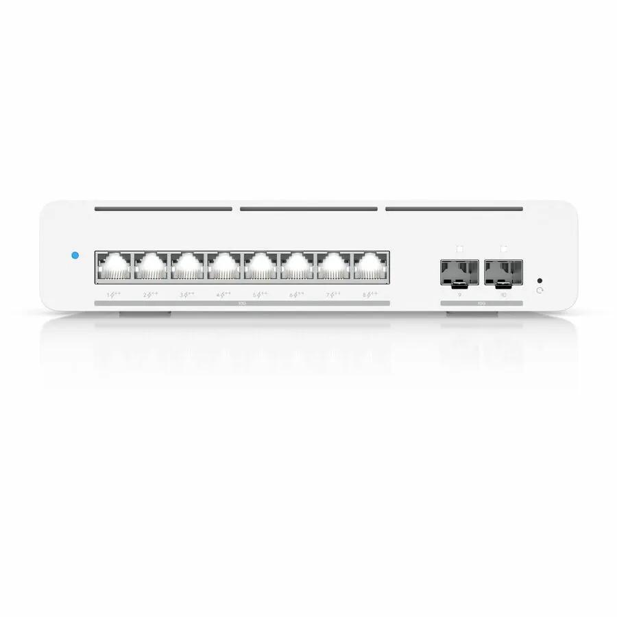 Ubiquiti UniFi Pro XG 8-Port 10GbE PoE SFP+ switch with eight RJ45 ports and two SFP+ uplinks