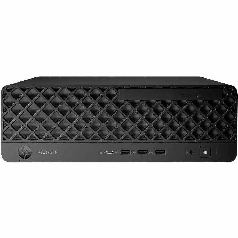 HP ProDesk 4 SFF G1i desktop computer, black, front view with diamond lattice grille and USB ports