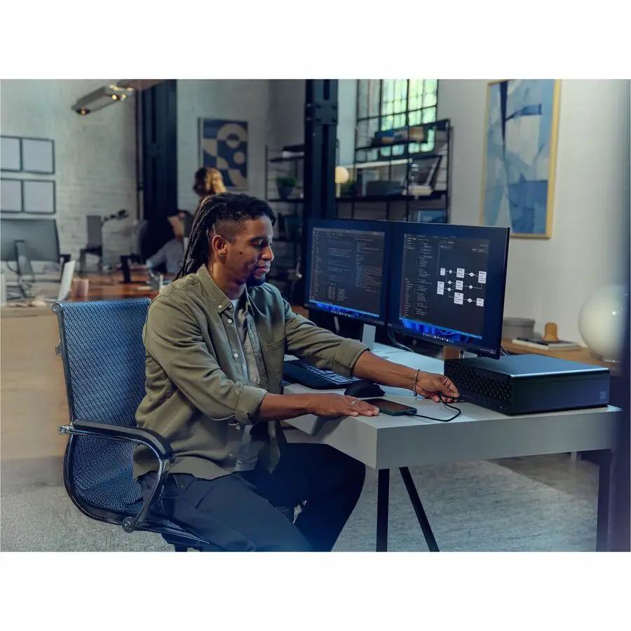 HP EliteDesk 8 G1i Desktop SFF on office desk with dual-monitor setup.