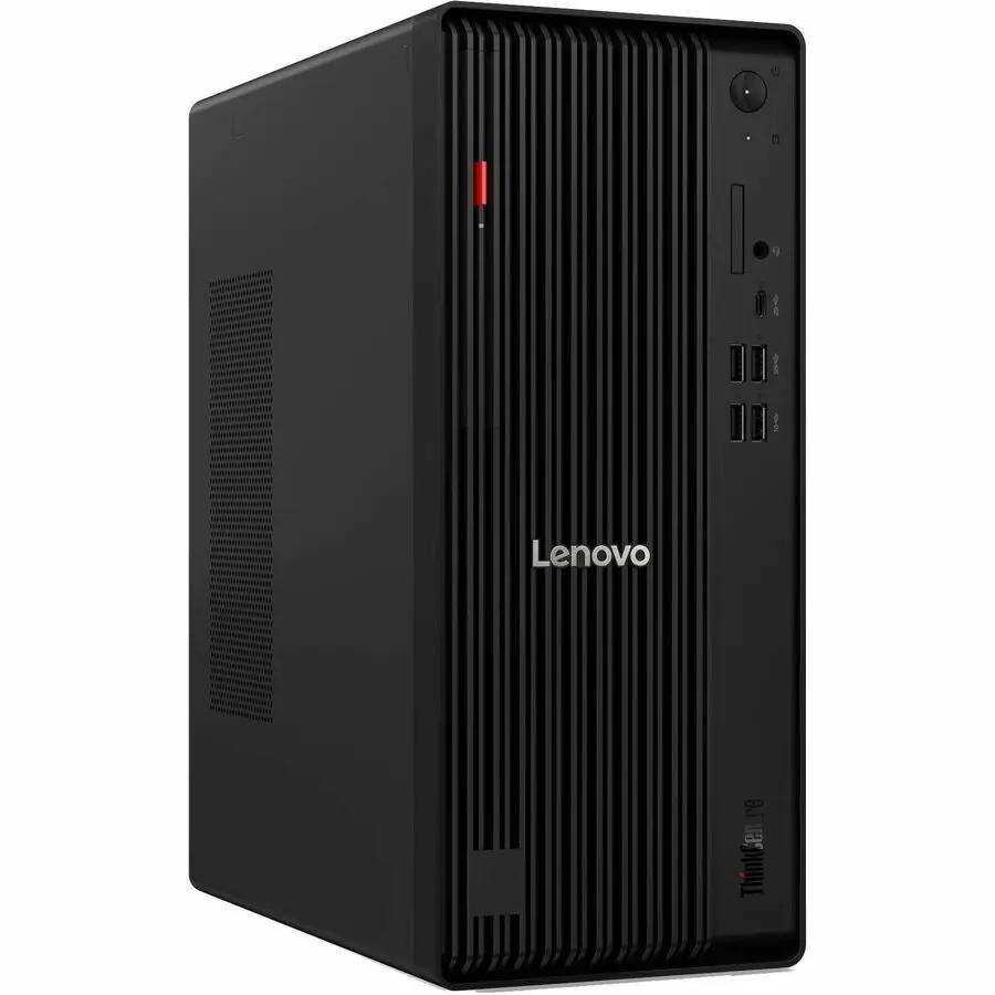 Lenovo ThinkCentre M70t Gen 6 desktop tower, black front panel with USB ports and Lenovo logo.