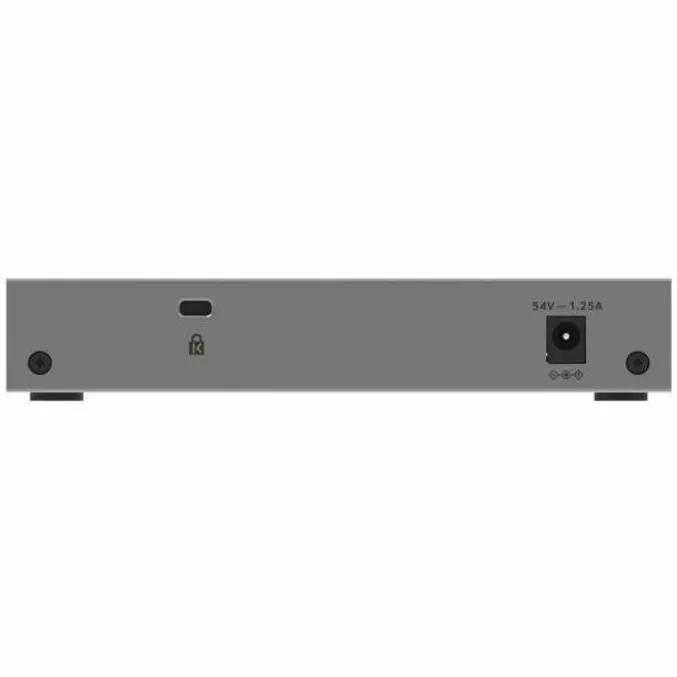 NETGEAR GS108P 8-Port Gigabit PoE Managed Switch, gray metal enclosure rear view