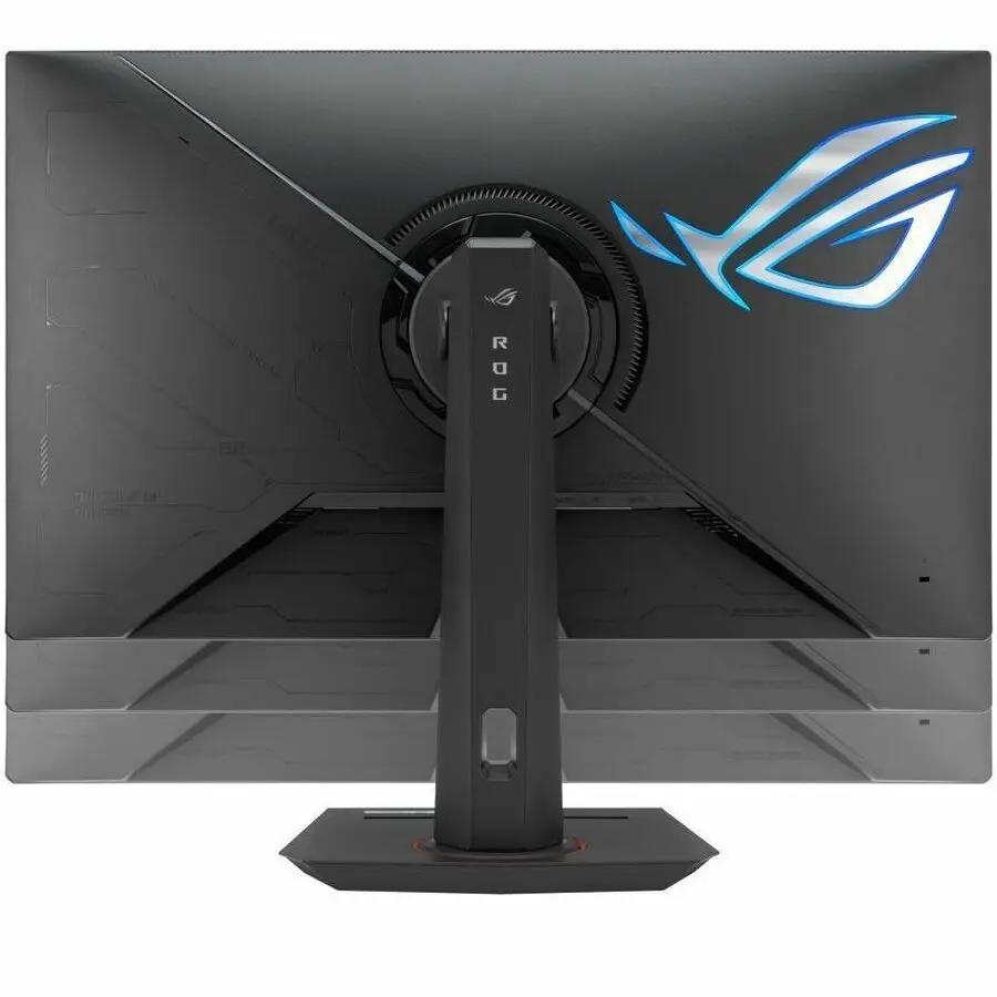 ASUS ROG Strix XG32UCG 32-inch 4K gaming monitor; rear view with blue ROG logo on black stand