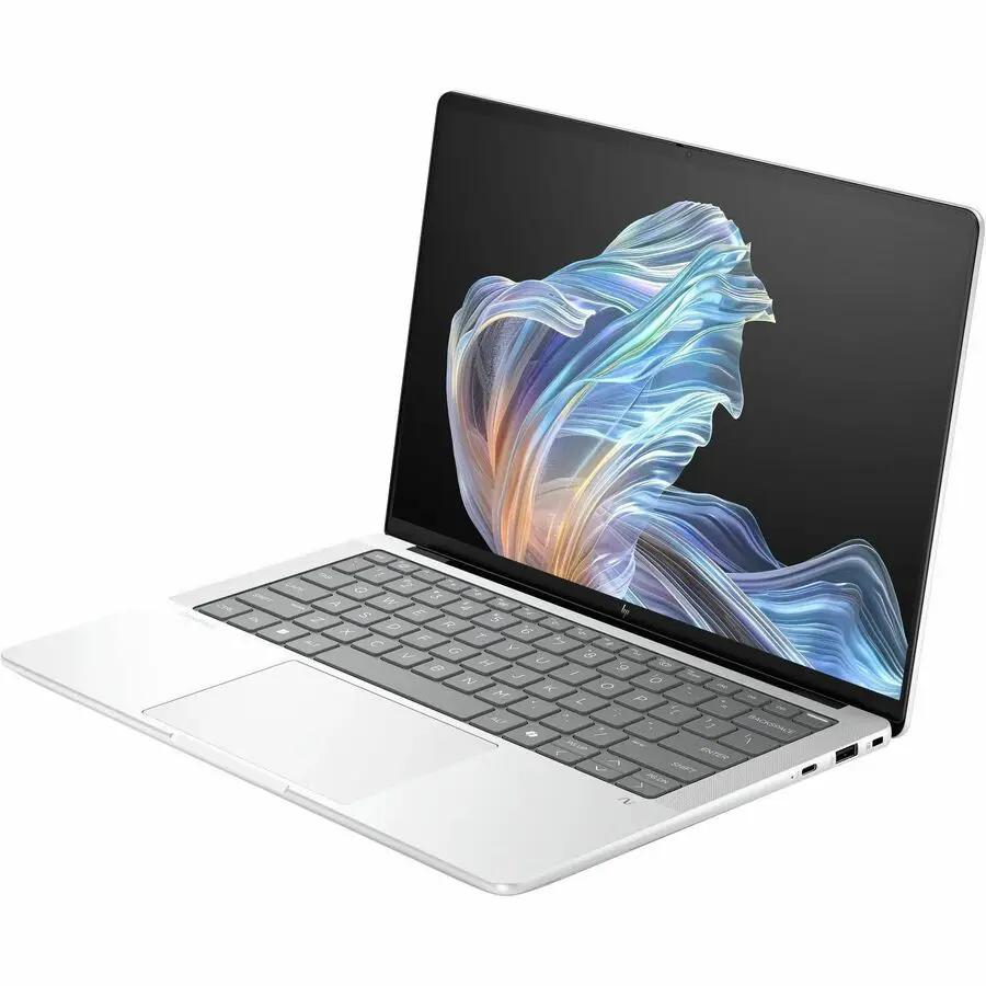 HP EliteBook 14 AI Laptop, silver body with grey keyboard, open view.
