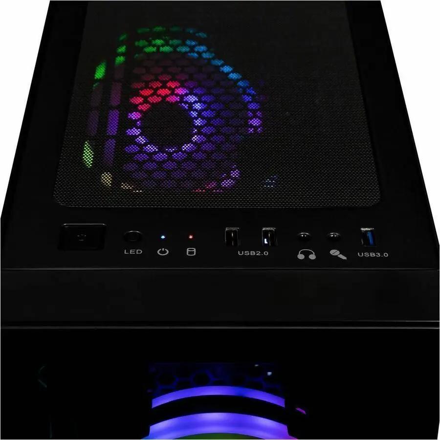 Cybertron CLX SET TGMS Gaming Desktop, black case with RGB front fan and USB ports