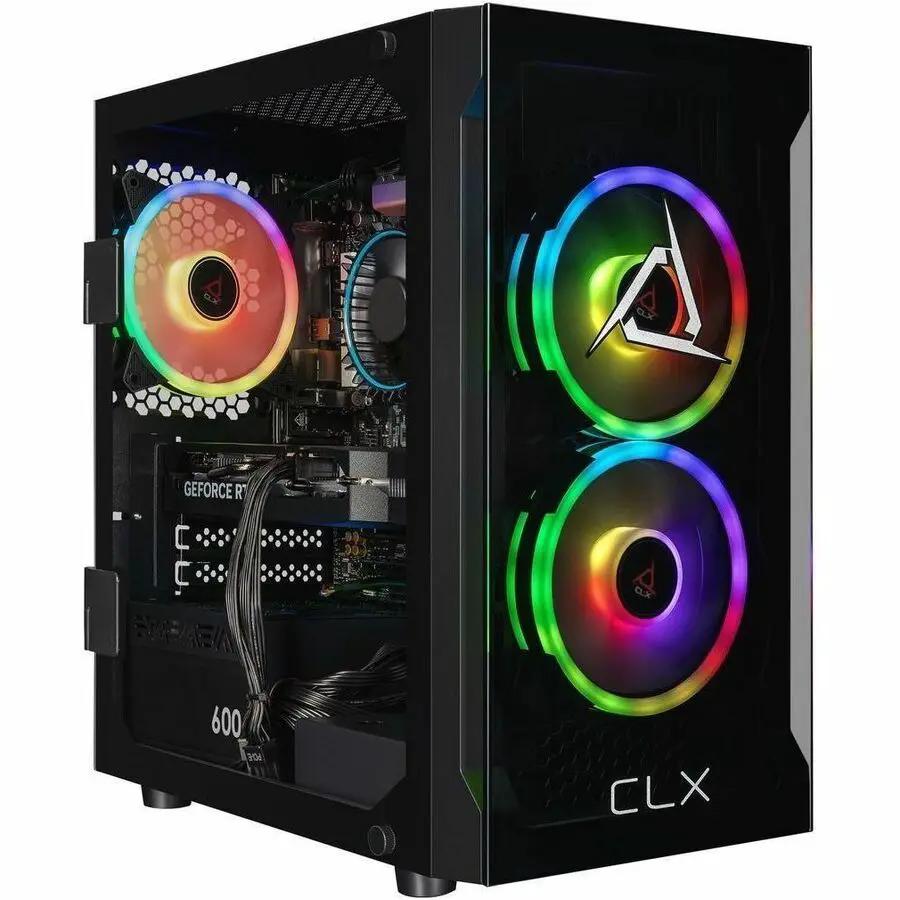 CLX SET TGMS gaming desktop PC, black case with glass side panel and RGB fans