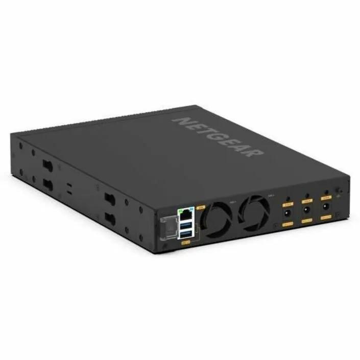 NETGEAR M4350 8-port managed switch; black metal enclosure with front ports.