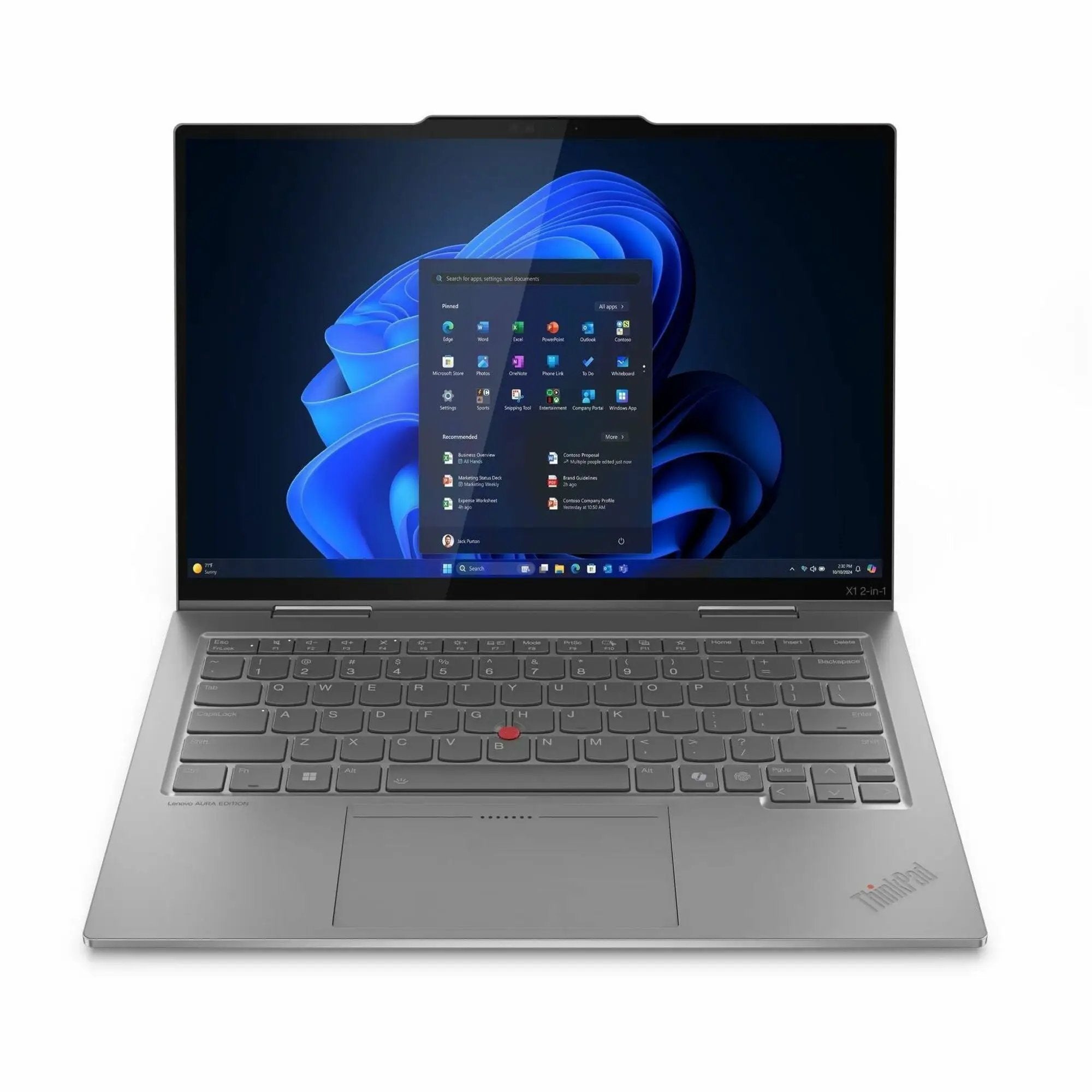 Lenovo ThinkPad X1 G10 2-in-1 laptop on white background, silver chassis, 14-inch WUXGA touch display.