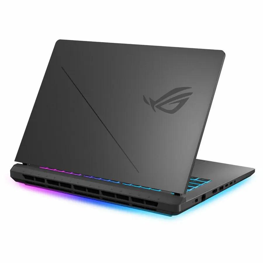 ASUS ROG Strix G16 gaming laptop, black chassis with RGB keyboard lighting and 16-inch display