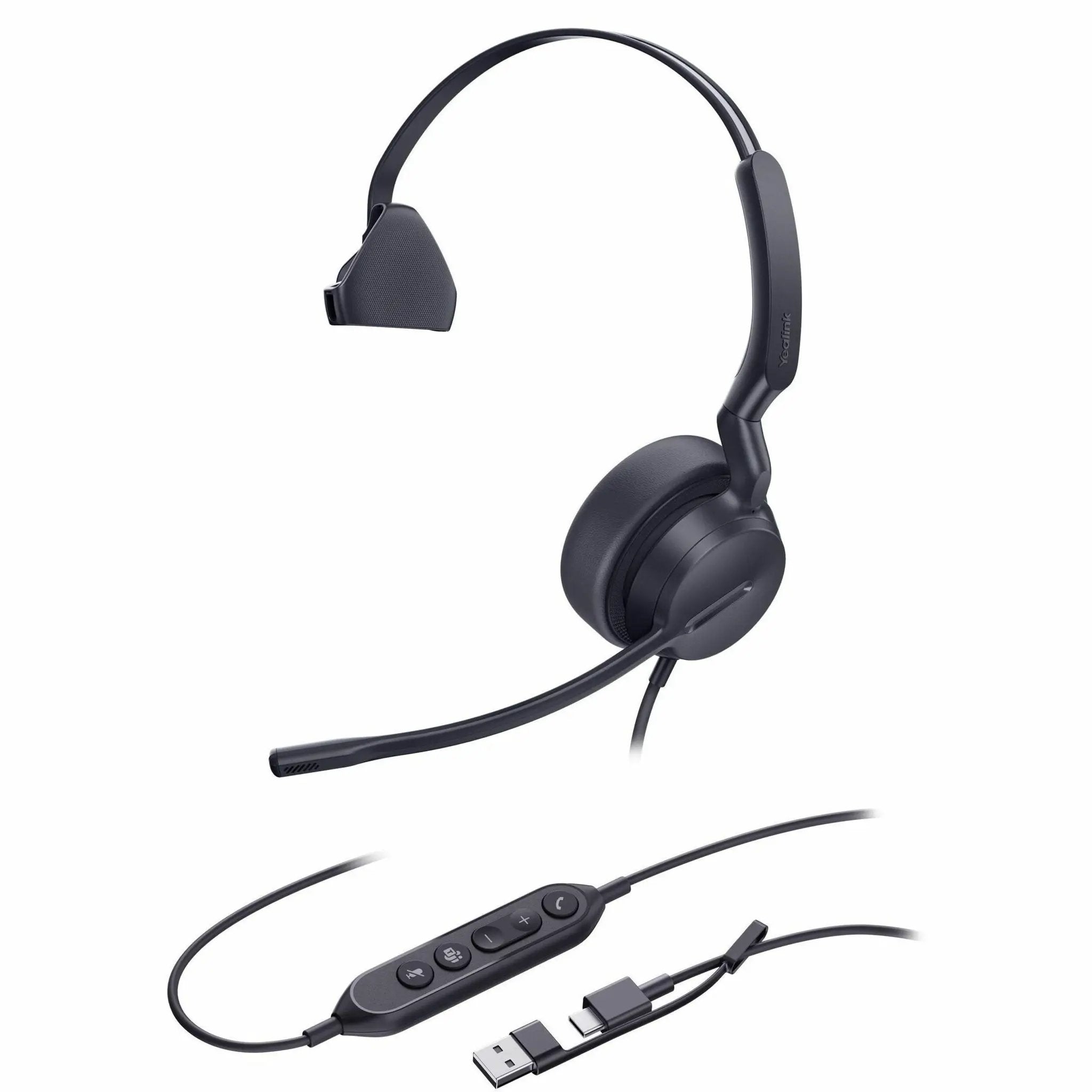 Yealink UH42 Mono UC USB-C headset, black with inline controller and USB-A/USB-C cables