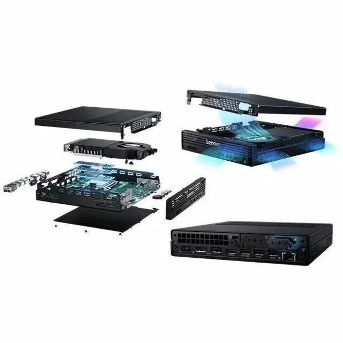 Lenovo ThinkCentre M90q Gen 6 mini desktop exploded view showing internal components in black