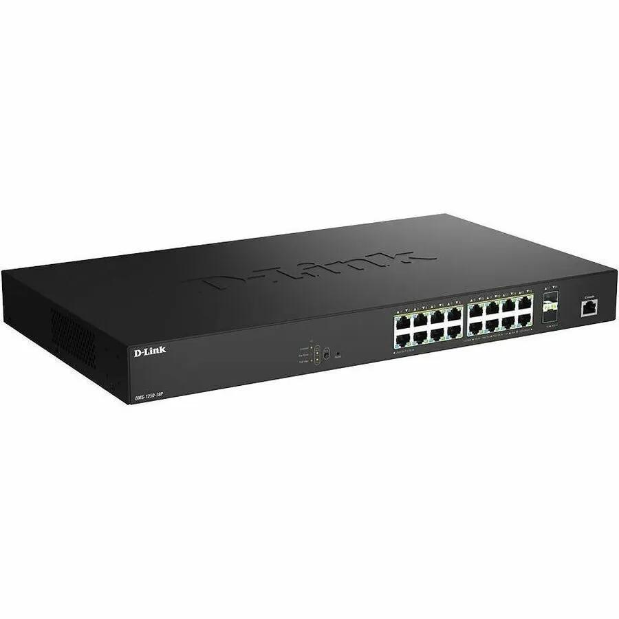 D-Link DMS-1250 18-Port 2.5G PoE SFP+ managed switch, black metal enclosure