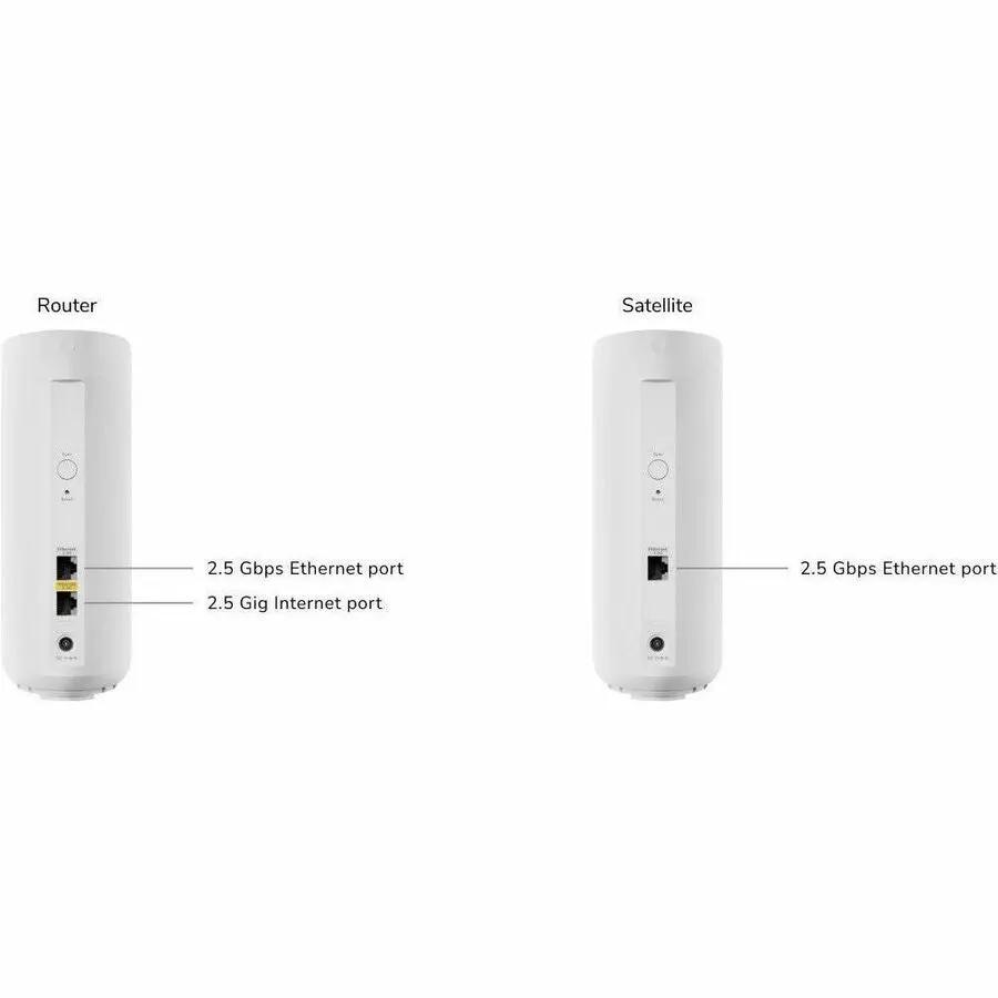 NETGEAR Orbi ORBI3 Router and Satellite two-pack, white; 2.5 Gbps Ethernet and Internet ports.