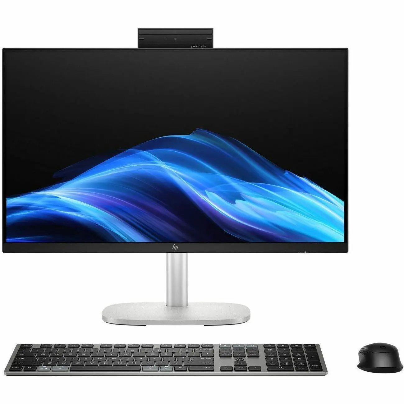 HP G1i EliteStudio 8 All-in-One desktop with 23.8in display; black monitor, silver stand, keyboard and mouse