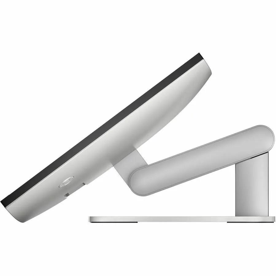 HP EliteStudio All-in-One Desktop side view in Pike Silver with sleek aluminum stand