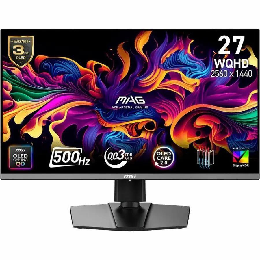 MSI MAG 272QP 27-inch WQHD QD-OLED gaming monitor with stand in black