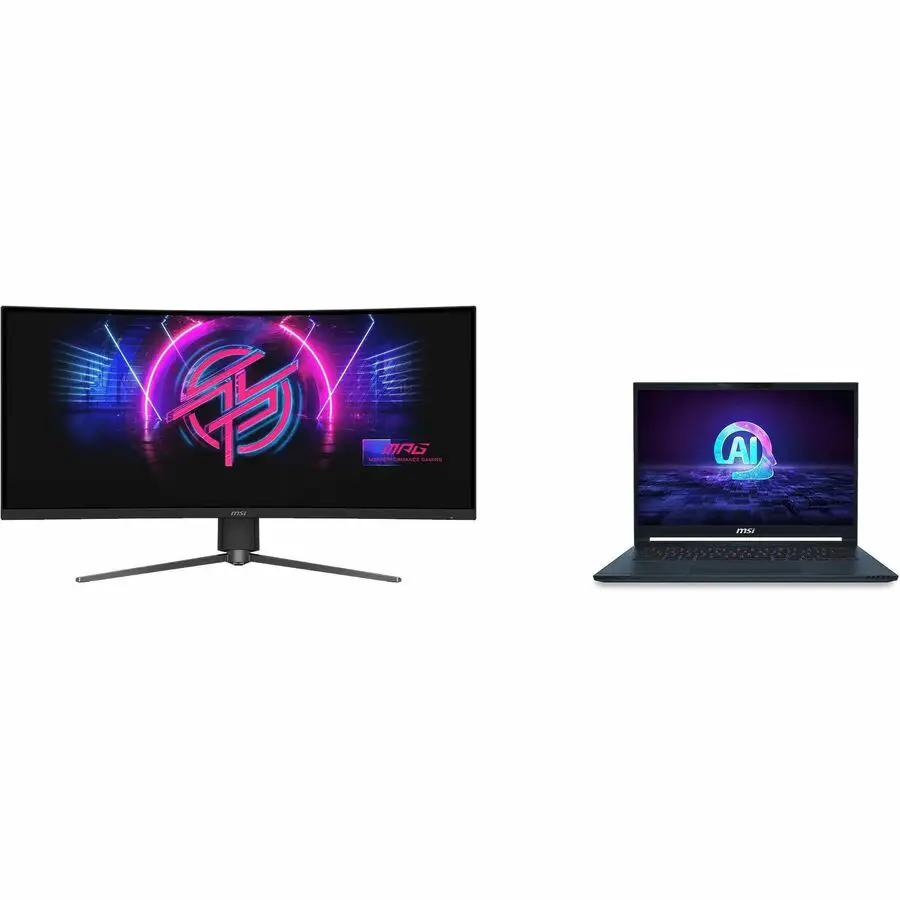 MSI MPG 346CQRF X24 34-inch UWQHD curved gaming monitor and MSI laptop (2 items)