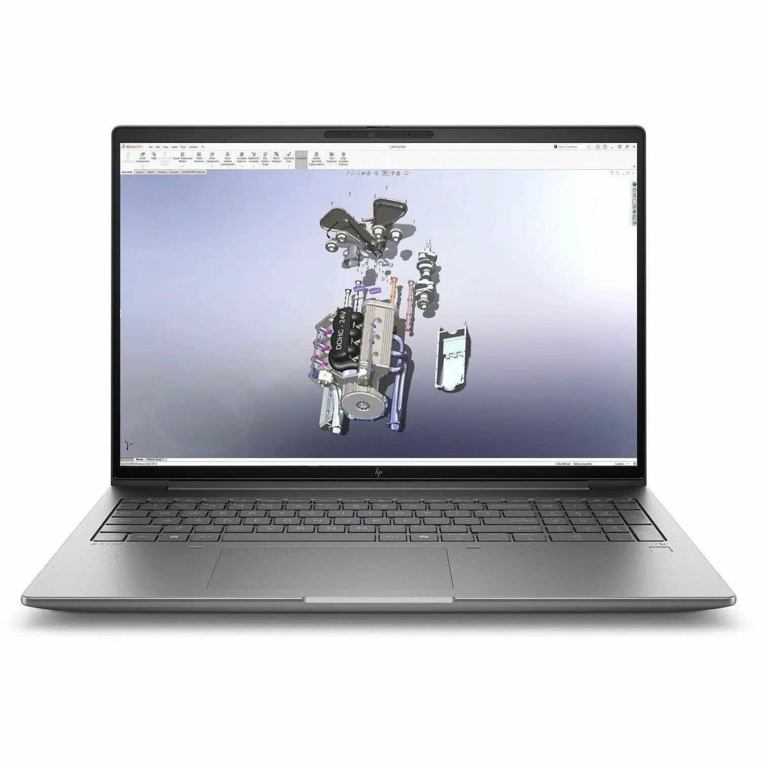 HP ZBook X 16 Mobile Workstation laptop in silver with a CAD model on screen