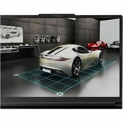 Lenovo ThinkPad P16 G3 laptop with white sports car on a blue blueprint grid