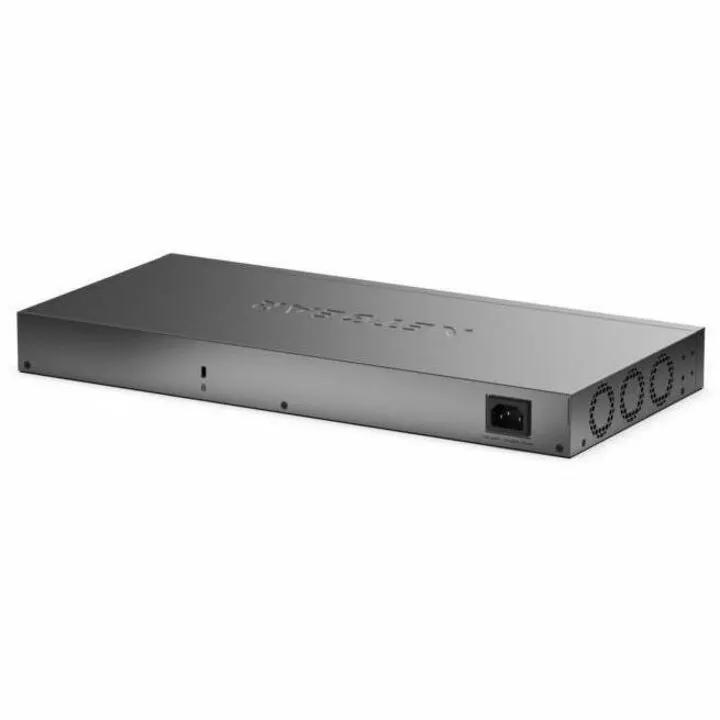 NETGEAR 24-port Easy Smart MGIG managed switch with metallic silver chassis on white background