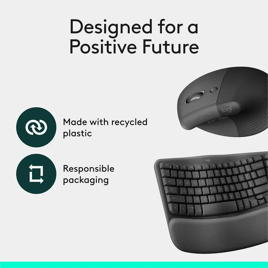 Logitech Wave Keys & Lift Vertical Mouse - Ergonomic Wireless Keyboard and Mouse Combo - with Cushioned Palm Rest (Graphite)
