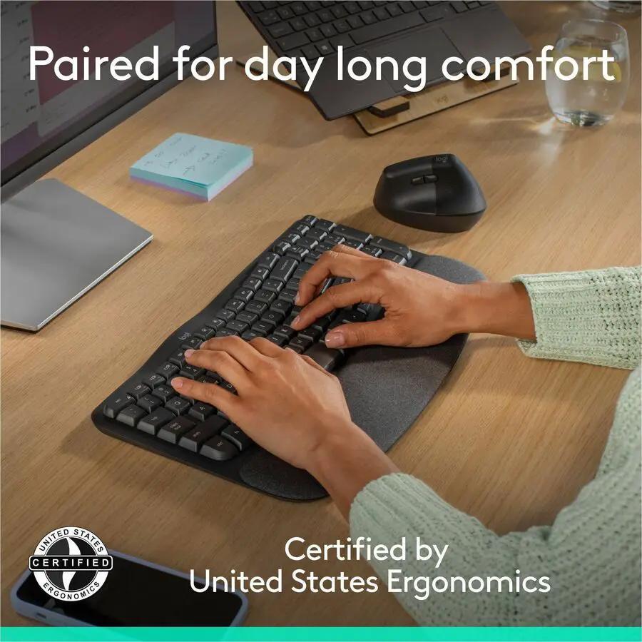 Logitech Wave Keys & Lift Vertical Mouse - Ergonomic Wireless Keyboard and Mouse Combo - with Cushioned Palm Rest (Graphite)