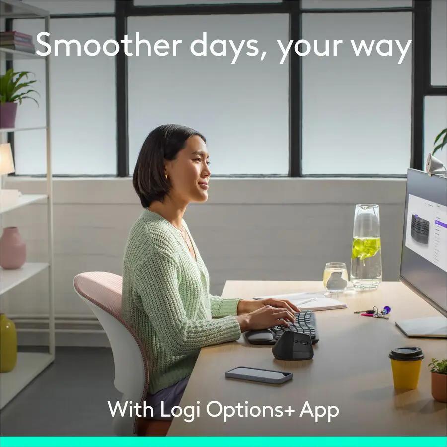 Logitech Wave Keys & Lift Vertical Mouse - Ergonomic Wireless Keyboard and Mouse Combo - with Cushioned Palm Rest (Graphite)