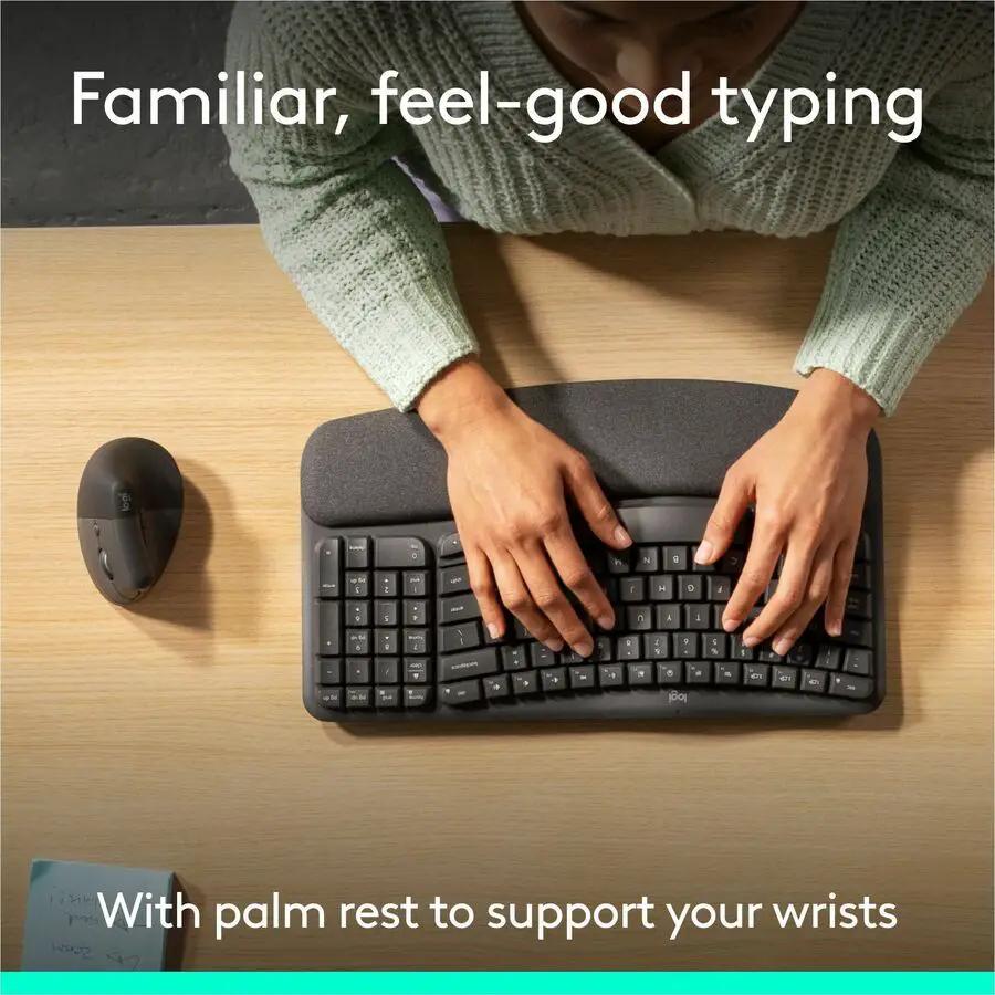 Logitech Wave Keys & Lift Vertical Mouse - Ergonomic Wireless Keyboard and Mouse Combo - with Cushioned Palm Rest (Graphite)