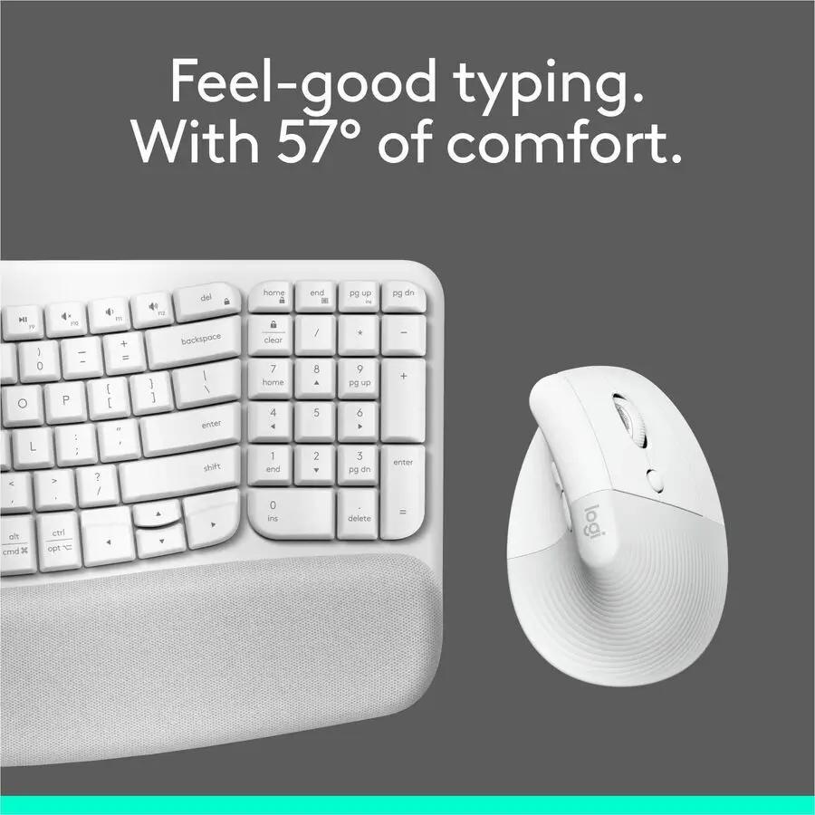 Logitech Wave Keys & Lift Vertical Mouse - Ergonomic Wireless Keyboard and Mouse Combo - with Cushioned Palm Rest (Off-white)