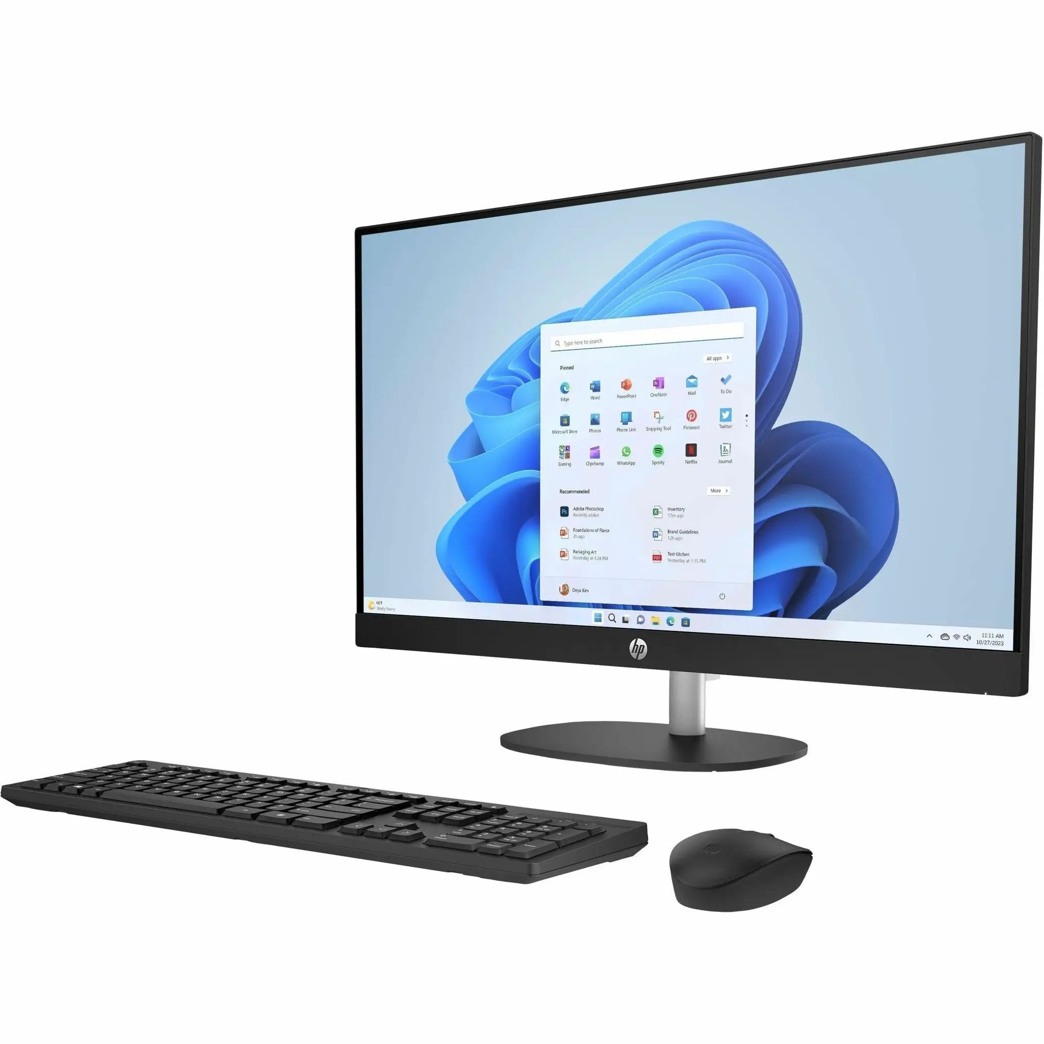 HP All-in-One 27-inch desktop with keyboard and mouse; black bezel, 16GB RAM, 1TB NVMe SSD
