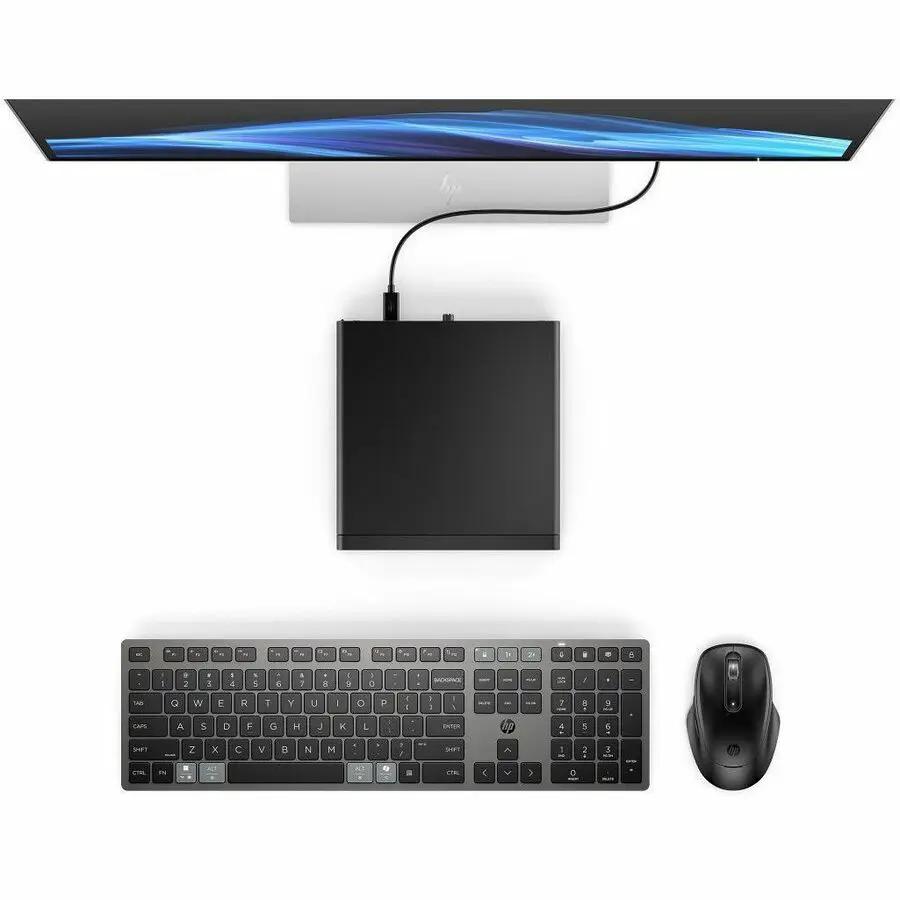 HP EliteDesk 8 Mini G1a desktop computer with monitor, keyboard, and mouse