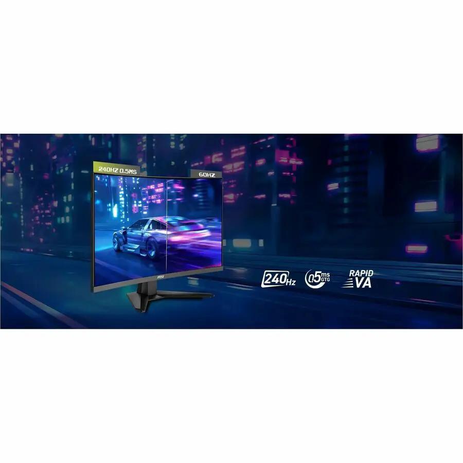 MSI MAG 274CF X24 27-inch curved monitor on desk with metallic black frame