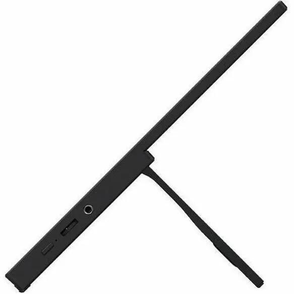 MSI Pro MP165 E6 16-inch portable monitor in matte black, side view with built-in stand