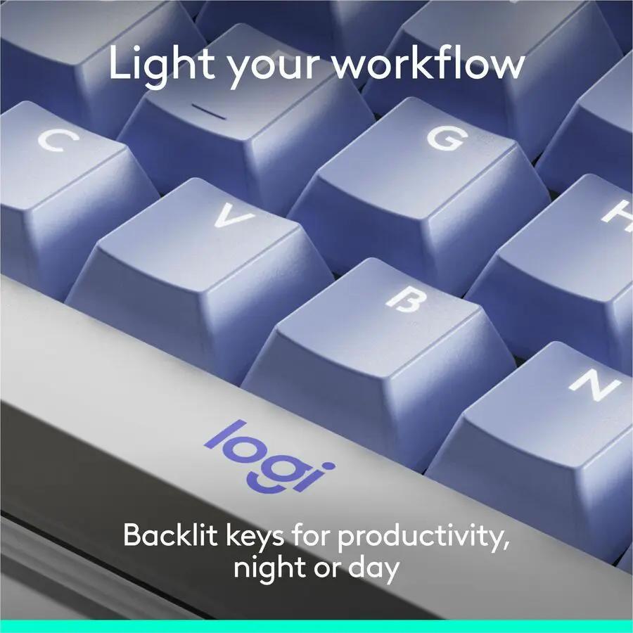 Logitech Alto Keys K98M Wireless Mechanical Keyboard, Customizable Keyboard with Vibration Absorbing Gasket, Backlit Keys, Lilac