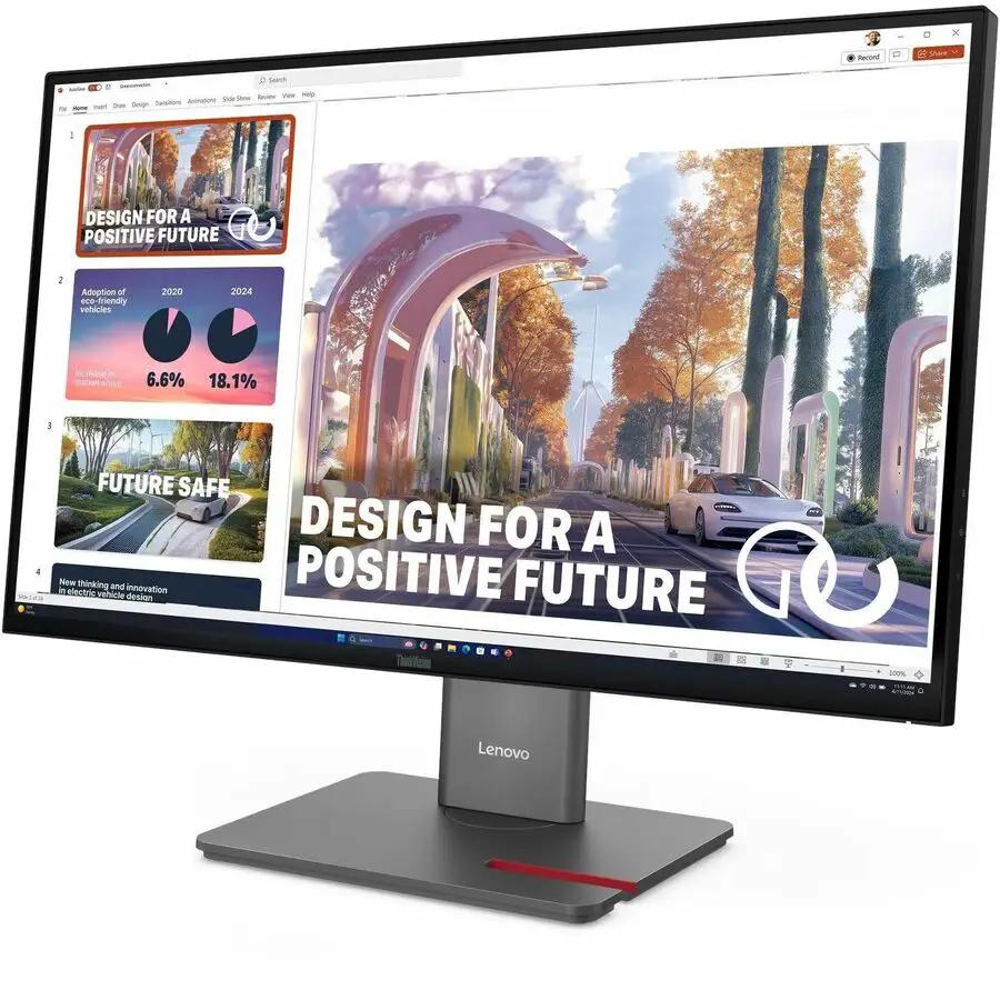 Lenovo ThinkVision P27QD-40 27-inch WQHD IPS LED Monitor Raven Black on a gray stand