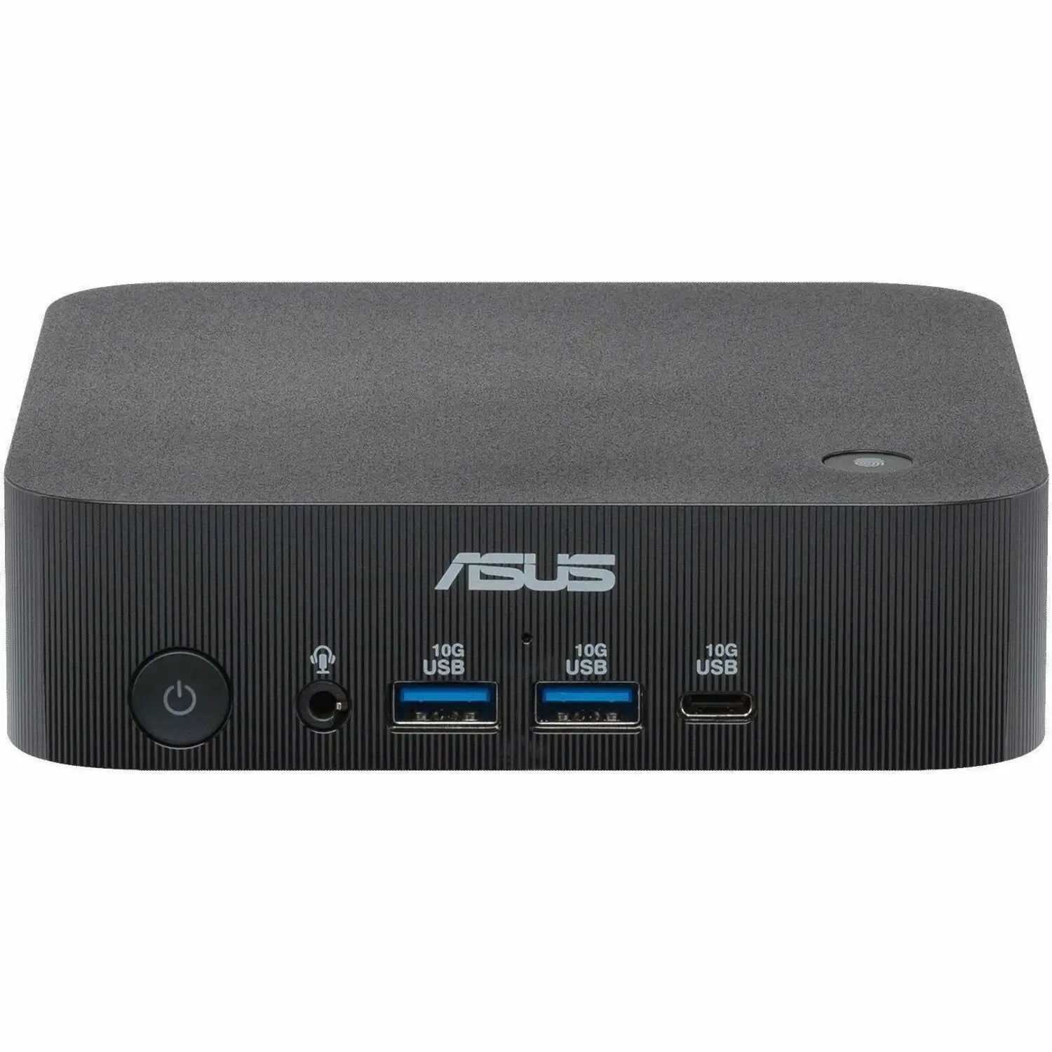 ASUS ExpertCenter PN54 mini desktop; black ribbed front with USB-C, dual USB 3.0 ports, headphone jack, and power button