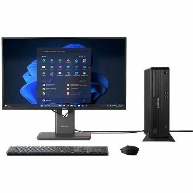Lenovo ThinkCentre M70s Gen 6 slim desktop computer with black monitor, keyboard, and mouse