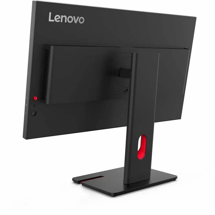 Lenovo ThinkVision T27-40 27-inch FHD IPS monitor, Eclipse Black, back view with red-accent stand