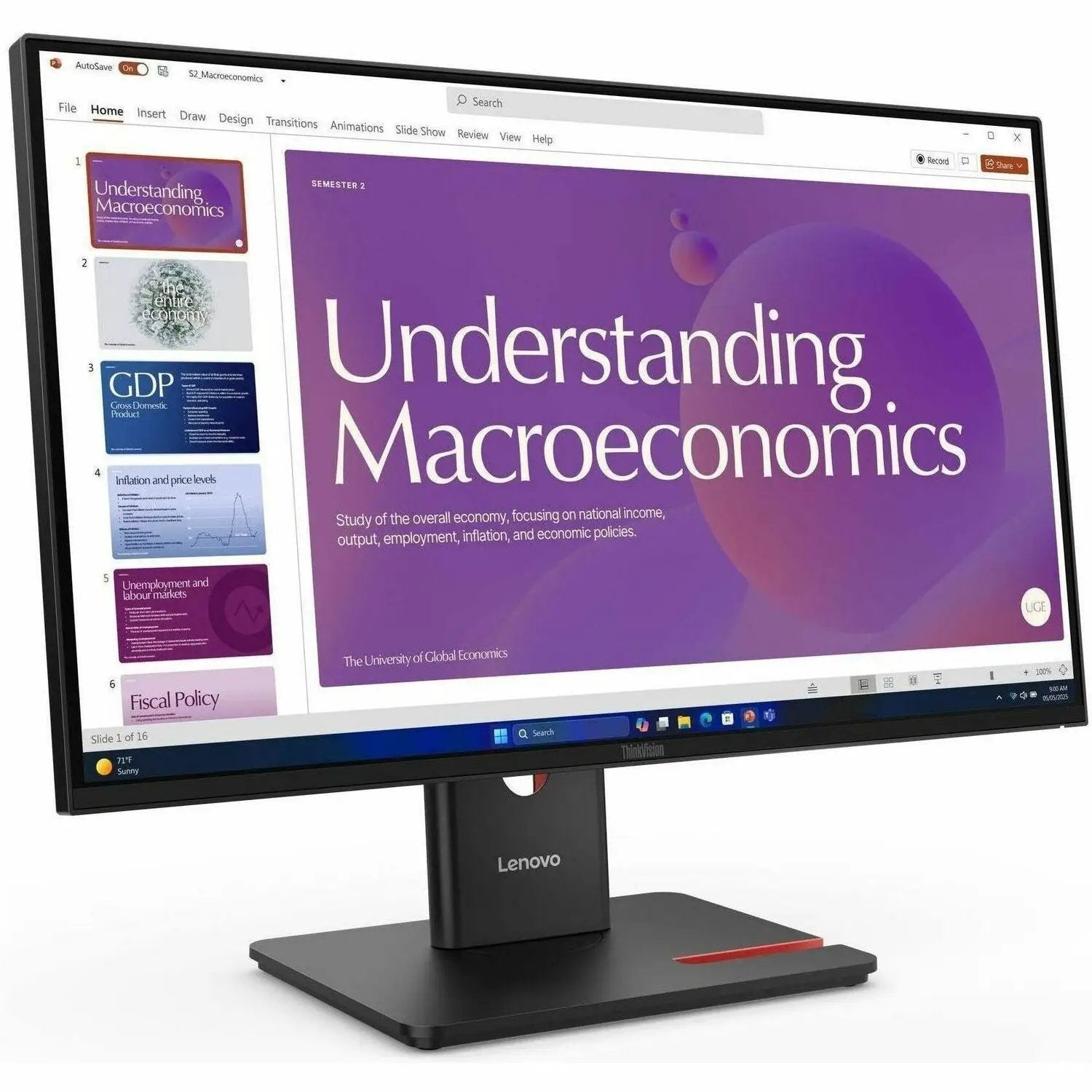 Lenovo ThinkVision T24D-40 24-inch IPS LED monitor on a black stand, Full HD display