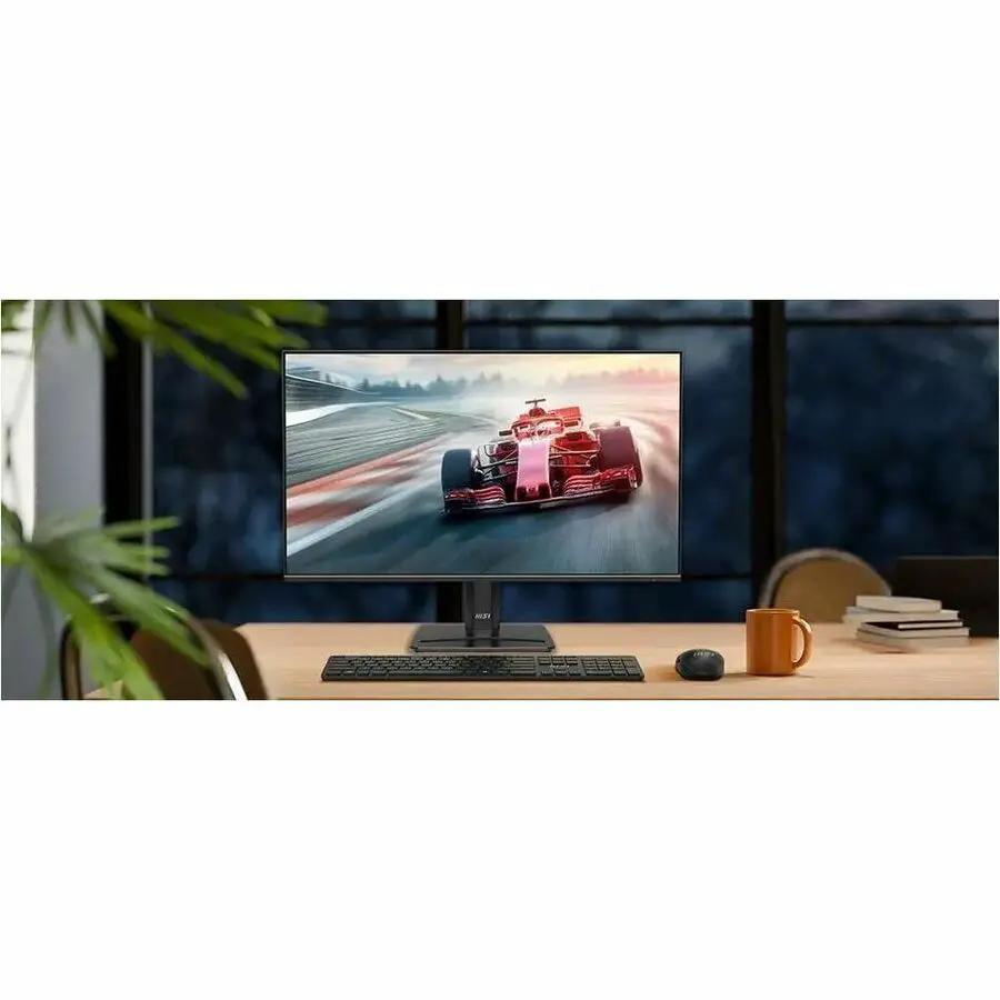 MSI Pro MP271 E14A 27-inch Full HD monitor on desk with keyboard and mouse