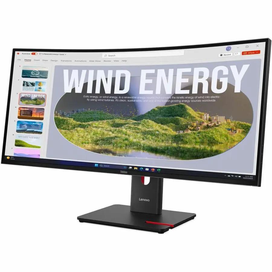 Lenovo ThinkVision T34WD-40 34-inch curved UW-QHD VA monitor on black stand